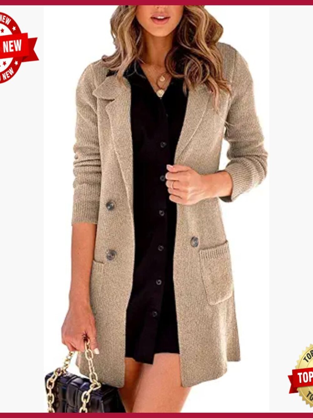 Open Front Lapel Collar Cardigan Button Down Long Sweater Coat